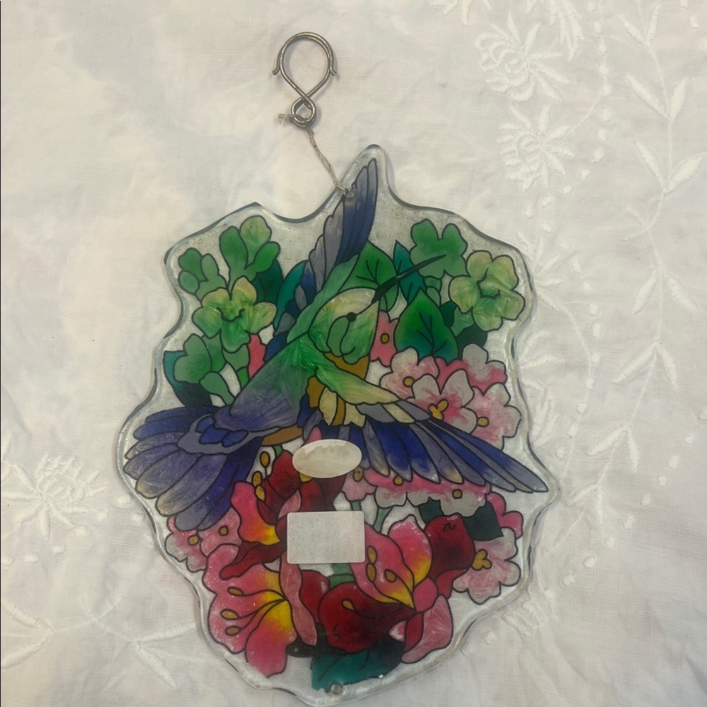 Beautiful Colorful Glass Hummningbird and Flower Sun Catcher - Picture 2 of 5